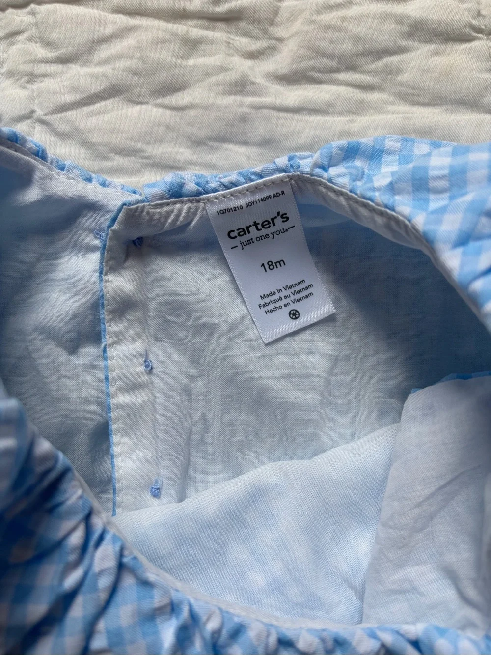 Blue and White Seersucker Ruffle Dress